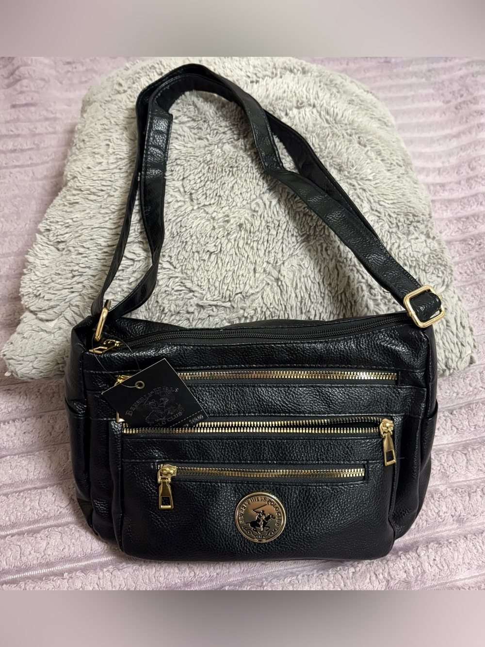 Beverly Hills Polo Club Black Shoulder Bag with Gold Hardware